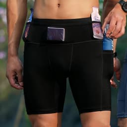 Mens Compression Marathon Running Shorts 6 Pockets with Waist Pack Fitness Gym Yoga Cycling Sport Hiking Tights Shorts Quick Dry