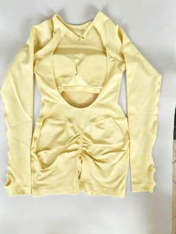 Denyf New-Women Activewear Bodysuit One Piece Backless Long Sleeve Short Leggings Seamless High Stretch for Yoga Run Gym Fitness