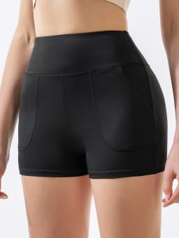Women High Waist Pocket Yoga Shorts, Tight Butt Lifting 3 Inch Workout Shorts for Running Fitness Summer
