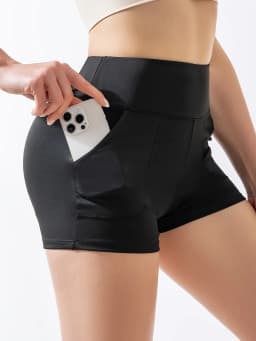 Women High Waist Pocket Yoga Shorts, Tight Butt Lifting 3 Inch Workout Shorts for Running Fitness Summer