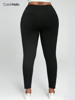 Plus Size Women Yoga Leggings With Pockets Black Compression Ultra Stretch High Waist Tummy Control Gym Workout Tights