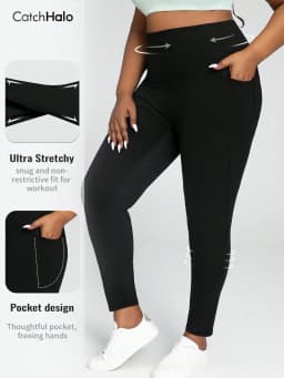 Plus Size Women Yoga Leggings With Pockets Black Compression Ultra Stretch High Waist Tummy Control Gym Workout Tights