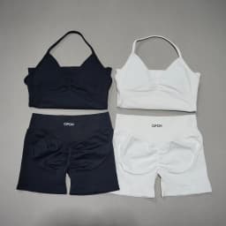 DFDK Women's 2Pcs Workout Set, Backless Yoga Vest, High Waist Seamless Tight Shorts, Gym Fitness Activewear