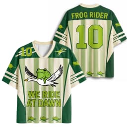 Funny Frog Rider Goose Number 10 Print V Neck Jersey Green Beige Vertical Stripe Color Cuff Casual Streetwear Sports Top