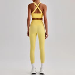 Women Cross Back Spaghetti Strap Sports Bra Yoga Set Quick Dry 2Pcs Outfit Gym Running Workout Activewear 0558