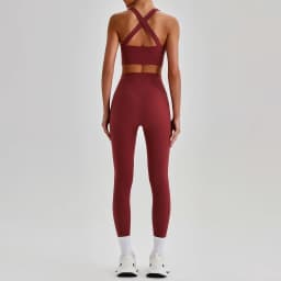 Women Cross Back Spaghetti Strap Sports Bra Yoga Set Quick Dry 2Pcs Outfit Gym Running Workout Activewear 0558