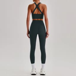 Women Cross Back Spaghetti Strap Sports Bra Yoga Set Quick Dry 2Pcs Outfit Gym Running Workout Activewear 0558
