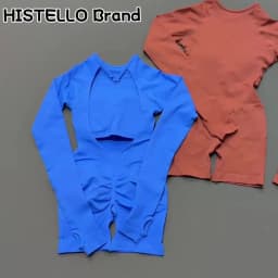 HISTELLO Long Sleeve Bodysuit One Piece Gym Women Yoga Playsuit Fitness Clothes Workout Jumpsuit Backless Set Siamese