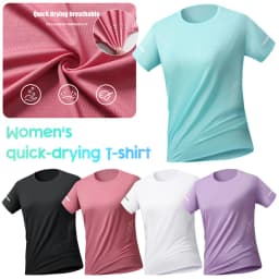 Women Running Quick Drying T-shirts Breathable Lightweight Hiking Fishing Tees Soft Elasticity Outdoor Sports Short Shirt Summer