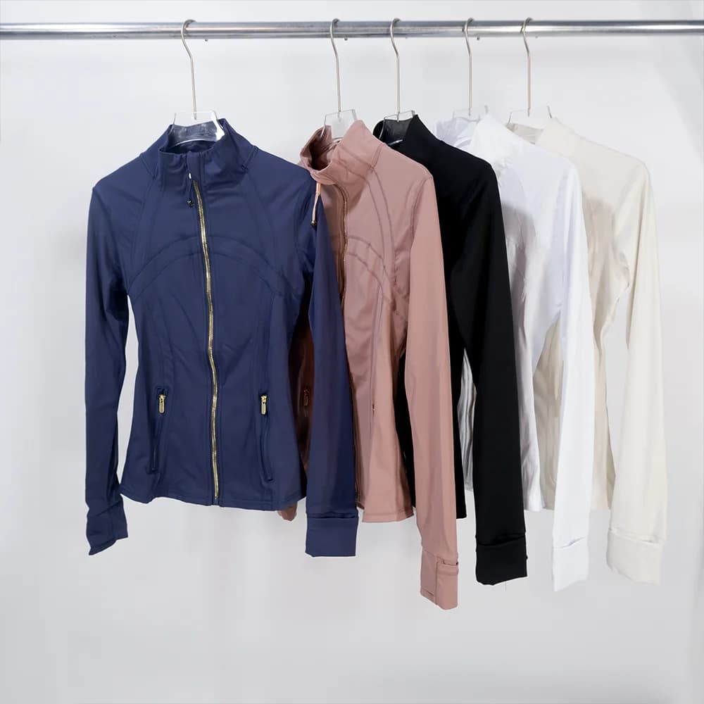 Spring New Stand-Up Collar Gold Zipper Jacket, Sports and Fitness Casual High-Elasticity Long-Sleeved Women's Slimming Yoga Wear