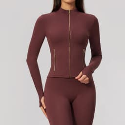 Women Zip Up Long Sleeve Yoga Jacket Thumb Hole Stand Collar Slim Crop Athletic Top Fitness Running Workout Gym Sport Outerwear