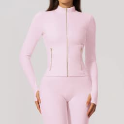 Women Zip Up Long Sleeve Yoga Jacket Thumb Hole Stand Collar Slim Crop Athletic Top Fitness Running Workout Gym Sport Outerwear