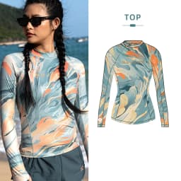 Nu-June Women's Swimsuit Print Surf Rash Guard Long Sleeve Quick Dry Swim Shorts Set Sport Sun Protection Bathing Suit Swimwear