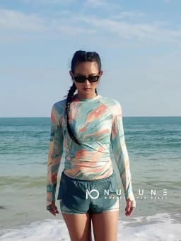 Nu-June Women's Swimsuit Print Surf Rash Guard Long Sleeve Quick Dry Swim Shorts Set Sport Sun Protection Bathing Suit Swimwear