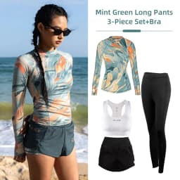Nu-June Women's Swimsuit Print Surf Rash Guard Long Sleeve Quick Dry Swim Shorts Set Sport Sun Protection Bathing Suit Swimwear
