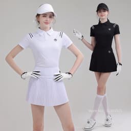 PL Summer Golf Women's Polo Shirts Mesh Breathable Short Sleeve Top Quick-dry T-Shirt Pleated Golf Skort Sports Tennis Skirts