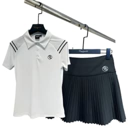 PL Summer Golf Women's Polo Shirts Mesh Breathable Short Sleeve Top Quick-dry T-Shirt Pleated Golf Skort Sports Tennis Skirts