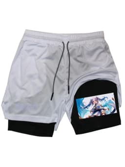 Frieren Print Men's Shorts Summer Double Layer Letter Print Quick Drying Pants Fitness 2in1 Tracksuit Sportswear Workout Short