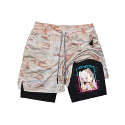 Frieren Print Men's Shorts Summer Double Layer Letter Print Quick Drying Pants Fitness 2in1 Tracksuit Sportswear Workout Short