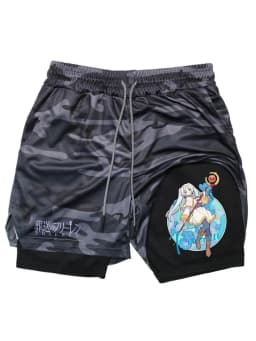 Frieren Print Men's Shorts Summer Double Layer Letter Print Quick Drying Pants Fitness 2in1 Tracksuit Sportswear Workout Short