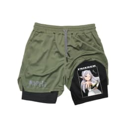 Frieren Print Men's Shorts Summer Double Layer Letter Print Quick Drying Pants Fitness 2in1 Tracksuit Sportswear Workout Short