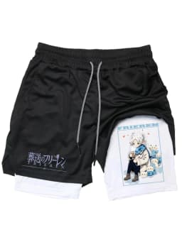 Frieren Print Men's Shorts Summer Double Layer Letter Print Quick Drying Pants Fitness 2in1 Tracksuit Sportswear Workout Short
