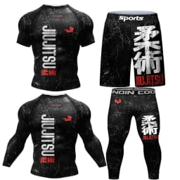 New Kimono Jiu Jitsu Rashguard for Men MMA T-Shirt+Pant 4Pcs/Set Muay Thai Shorts BJJ Rash Guard Gym Boxing Jerseys Sportswear
