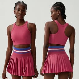Women Short Sportswear Two Pieces Fitness Yoga Set High Waist Tennis Skirt Crop Top Gym Suit Female Breathable Sportswear