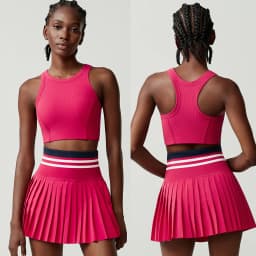 Women Short Sportswear Two Pieces Fitness Yoga Set High Waist Tennis Skirt Crop Top Gym Suit Female Breathable Sportswear