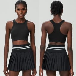 Women Short Sportswear Two Pieces Fitness Yoga Set High Waist Tennis Skirt Crop Top Gym Suit Female Breathable Sportswear