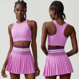 Women Short Sportswear Two Pieces Fitness Yoga Set High Waist Tennis Skirt Crop Top Gym Suit Female Breathable Sportswear