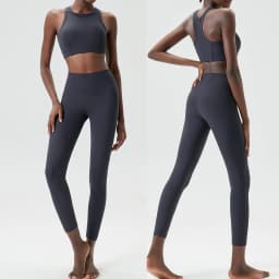 High Impact Gym Suit Women Ribbed Fabric Two Pieces Fitness Yoga Set Slim Fit Stretchy Running Sportswear Workout Clothes