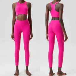 High Impact Gym Suit Women Ribbed Fabric Two Pieces Fitness Yoga Set Slim Fit Stretchy Running Sportswear Workout Clothes