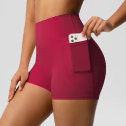 Women's Solid Color Nylon Yoga Tightening Tummy Lifting Shorts Outdoor Cycling Running With Pockets Sports Shorts Gym Pilates