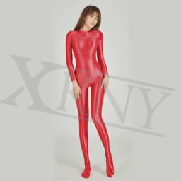AMORESY satin tights Long Sleeve Full Length Oil Tights Smooth Yoga bodysuit Casual Sport Suits XClocKNYoung Jumpsuits