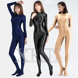 AMORESY satin tights Long Sleeve Full Length Oil Tights Smooth Yoga bodysuit Casual Sport Suits XClocKNYoung Jumpsuits