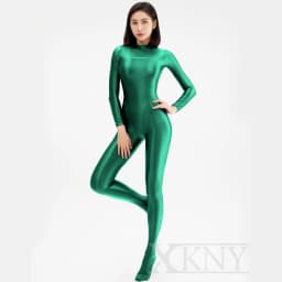 AMORESY satin tights Long Sleeve Full Length Oil Tights Smooth Yoga bodysuit Casual Sport Suits XClocKNYoung Jumpsuits