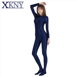 AMORESY satin tights Long Sleeve Full Length Oil Tights Smooth Yoga bodysuit Casual Sport Suits XClocKNYoung Jumpsuits