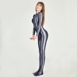 AMORESY satin tights Long Sleeve Full Length Oil Tights Smooth Yoga bodysuit Casual Sport Suits XClocKNYoung Jumpsuits