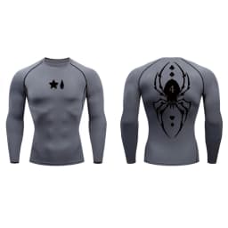 Spider Print Compression Shirt for Men Sporty Quick Dry Long Sleeve Tees Tshirt Tops Gym Workout Fitness Undershirts Baselayers