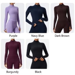 Hearuisavy Summer Half Zipper High Collar Sports Shirts Quick-Dry Yoga Clothing Fitness Long Sleeve Tight Clothes Sportswear Gym