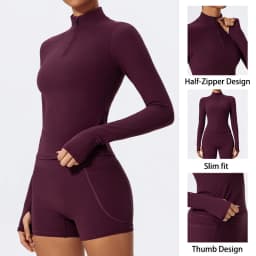 Hearuisavy Summer Half Zipper High Collar Sports Shirts Quick-Dry Yoga Clothing Fitness Long Sleeve Tight Clothes Sportswear Gym