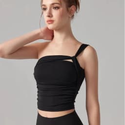 Women's Shock-Absorbing Single Shoulder Sports Bra Fixed Cup Yoga Fitness Vest Top for Running Underwear