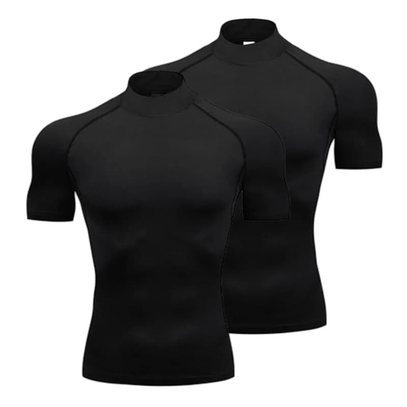 1/2pcs Compression Shirts Mens Summer Running T-shirts Turtleneck Elastic Quick Dry Sport Tees Athletic Gym Short Sleeve T Shirt