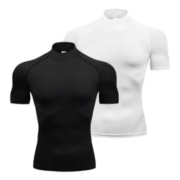 1/2pcs Compression Shirts Mens Summer Running T-shirts Turtleneck Elastic Quick Dry Sport Tees Athletic Gym Short Sleeve T Shirt