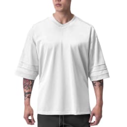 Plain Gym Sports Mens Bodybuilding Oversized Mesh Dropped Shoulders Fitness Workout Sports Half Sleeve T-shirt