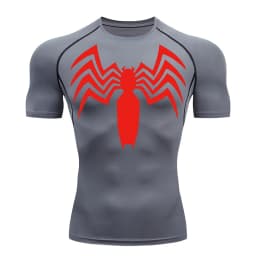 Spider Print Compression Shirts for Men Summer Short Sleeve Rash Guard Gym Workout Running Tshirt Athletic Quick Dry Tees Tops