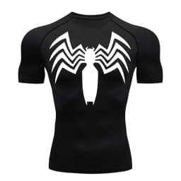 Spider Print Compression Shirts for Men Summer Short Sleeve Rash Guard Gym Workout Running Tshirt Athletic Quick Dry Tees Tops