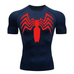 Spider Print Compression Shirts for Men Summer Short Sleeve Rash Guard Gym Workout Running Tshirt Athletic Quick Dry Tees Tops
