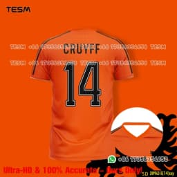 TESM Retro Football Jersey 1974 Style #14 Print Orange Soccer Fan Shirt Men Beach Tennis Padel & Volleyball Training